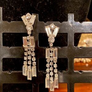 Excellent Designer Crystal Dangle Earrings in Silver Tone.